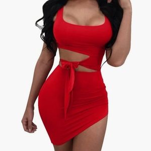 GOBLES Womens Sexy Bodycon Cut Out Sleeveless Outfit Mini Club Tank Dress Red